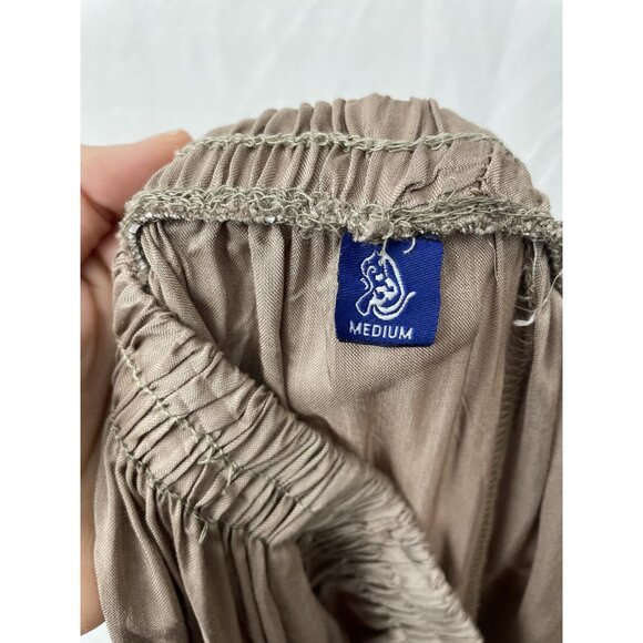 Trousers Elastic Sharara Wide Size M Boho Pants Brown Embroidered Rhinestones - Picture 8 of 9